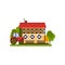 Traditional farm building and tractor, countryside construction vector Illustrations on a white background