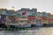 Traditional fast food bobbing boats serving fish sandwiches at Eminonu, Istanbul, Turkey