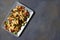 Traditional Fattoush salad  with vegetables and pita bread. Levantine, Arabic, Middle Eastern cuisine