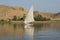 Traditional felluca sailing boat on Nile Rive in Aswan