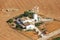 Traditional Finca on Mallorca Majorca farm with windmill landscape scenery aerial view in Spain