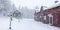 Traditional finnish buildings at winter in Vanhalinna Scenic area in Lieto, Finland