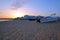 Traditional fisherman boat on the beach in Armacao de Pera in Portugal