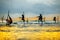 Traditional fishermen on sticks at the sunset in Sri Lanka