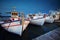 Traditional fishing boats in the charming port of Naoussa, Cyclades , Greece