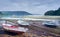 Traditional fishing rowing boat on the Galician coast, northern Spain