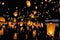 Traditional Flying Lantern Festival Celebration at Night