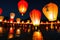 Traditional Flying Lantern Festival Celebration at Night