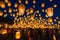 Traditional Flying Lantern Festival Celebration at Night