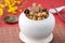 Traditional food of Chinese lunar new year, Buddha jumps over the wall, Chinese Soup Casserole dish, Buddha`s Temptation, named Fo