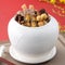 Traditional food of Chinese lunar new year, Buddha jumps over the wall, Chinese Soup Casserole dish, Buddha`s Temptation, named Fo