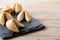 Traditional fortune cookies on wooden table