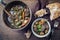 Traditional French boeuf bourguignon with vegetable farmhouse bread in a design bowl