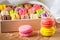 Traditional french colorful macarons in a box