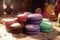 traditional french colorful macarons on the counter of a candy store. Ai generative