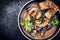 Traditional French Corsican seafood stew with prawns and mussels in a modern design bowl