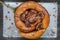 Traditional French sweet dessert : Close-up of Pecan peanut Brioche on the silver tray