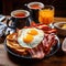 traditional full american breakfast with eggs , bacon and toast