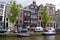 Traditional gable front houses overlooking a canal in Amsterdam, Netherlands