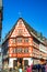 Traditional german houses with typical wooden facade fachwerk style in Mainz