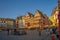 Traditional German old half-timbered houses fachwerk at historical downtown in Frankfurt, Germany, during colorful sunset,