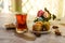 Traditional glass of Turkish tea with baklava