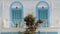 Traditional Greek Balcony with Blue Door Shutters and Bougainvillea
