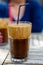 Traditional greek cold coffee Frappe made from water, instant coffee and ice cubes