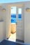 Traditional greek door with great view on Santorini island, Greece