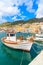 Traditional Greek fishing boat in Samos port, Samos island, Greece