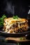 Traditional Greek Moussaka dish made of layered eggplant minced meat and bechamel sauce with cheese.