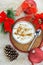 Traditional greek rice pudding and Christmas ornaments