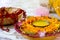 Traditional Haldi turmeric kept on a flower plate for the hindu marriage ceremony