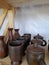 Traditional handicrafts from clay. earthenware in the form of a jug where drinking water is brown. Indonesian local crafts