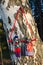 Traditional handmade old Russian folk rag dolls of married couple Nerazluchniki on birch background.