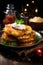 Traditional Hanukkah golden latkes, served with applesauce and sour cream