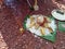 Traditional Hindu pooja dishes over banana leaves