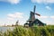 Traditional holland windmills on blue sky background, Kinderdijk