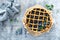 Traditional homemade american blueberry pie with lattice pastry