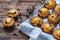 Traditional homemade French butter muffins stars with raisins, t