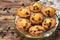 Traditional homemade French butter muffins stars with raisins, t