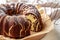 Traditional homemade freshly baked whole marble cake on paper