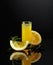 Traditional homemade lemon liqueur limoncello on the black background