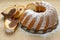 Traditional homemade marble cake. Sliced marble bundt cake