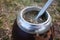 Traditional hot drink in South America called mate in gourd called Calabash
