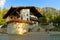 A traditional house with Alps Mountain at the back, Schwangau Village, OstallgÃ¤u, Swabia, Bavaria, Germany Deutschland