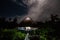 Traditional house Mentawai tribe in the jungle at night.