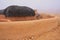 Traditional house in morning fog, Thar desert, India