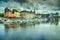 Traditional houses and boats in the old harbor, Honfleur, France