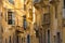 Traditional houses with covered balconies in Malta, Valletta